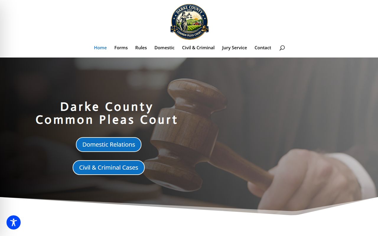 Darke County Common Pleas Court homepage with court contact details