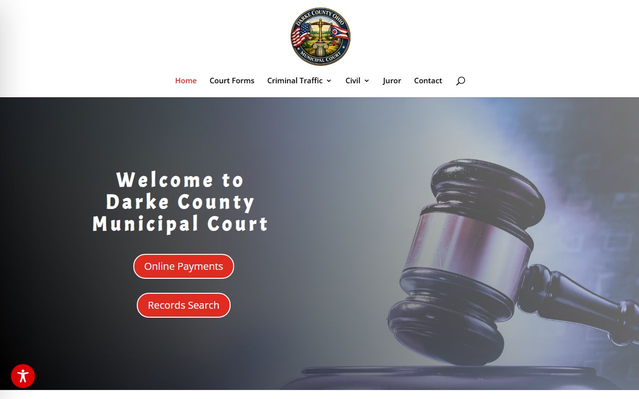 Darke County Municipal Court homepage with records search and contact information